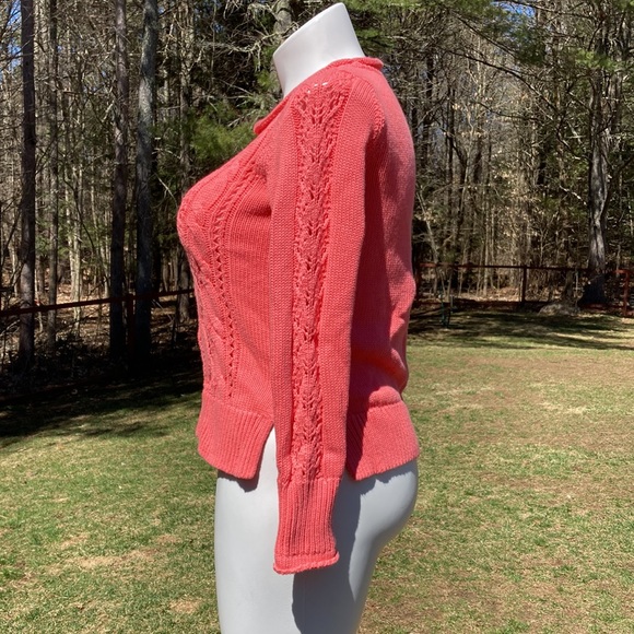 Gap all cotton peachy pink heavy mock cable knit sweater size L - Picture 4 of 7